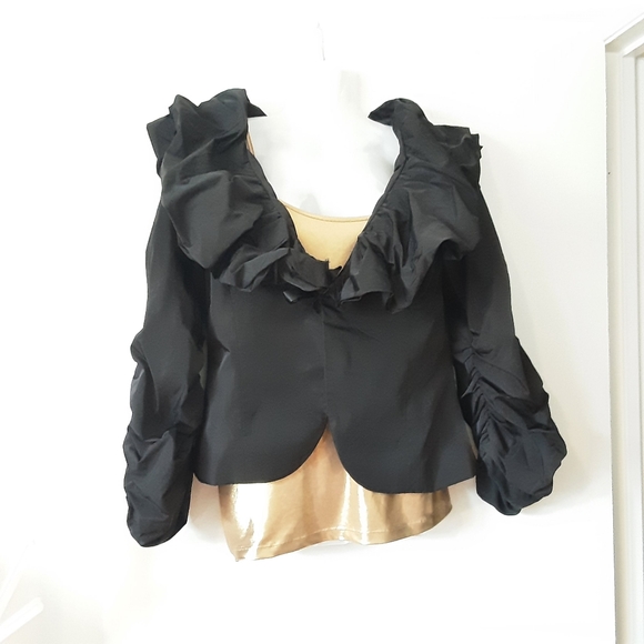 Dinh Ba Feminine Cropped Black Taffeta Jacket - Picture 1 of 8